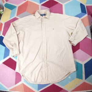 Ralph Lauren Yarmouth Button Down Shirt Tan Checked Long Sleeve Size 16 32/33